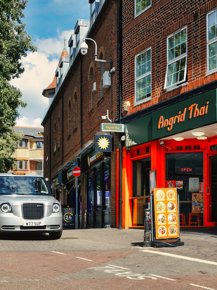 Street Scene with Local Eateries and Urban Vibes
